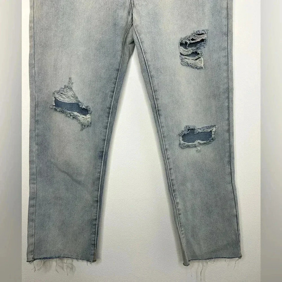 Nasty Gal Jeans Light Wash Denim Distressed Crop Raw Hem High Rise US 12 UK 14 - Picture 4 of 10
